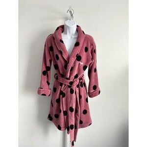 Victoria's Secret PINK Black Polka Dot Cozy Plush Soft Bath Robe Size XS S